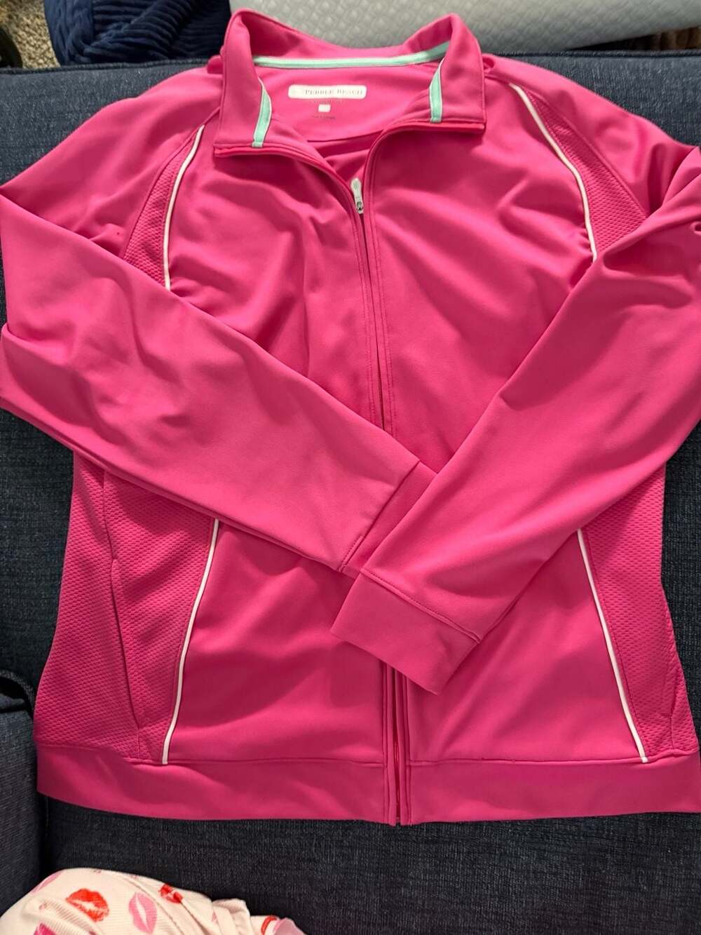 Pebble Beach Full Zip Athletic Jacket Pink White